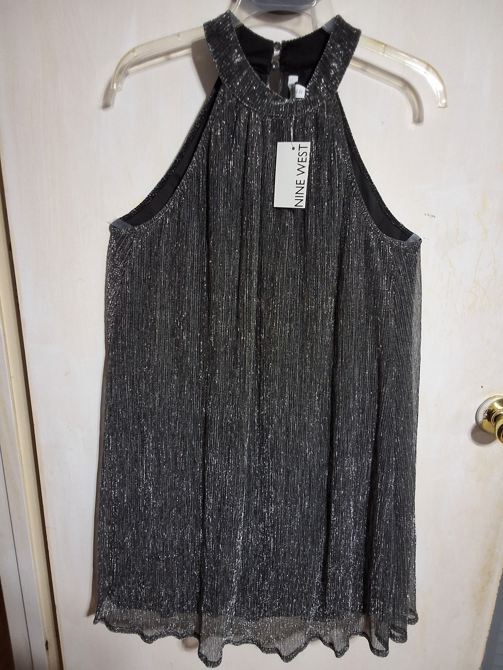 Nine West Metallic Black Halter Mini Dress